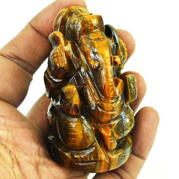 gemsmore:Genuine Tiger Eye Hand Carved Genuine Crystal Gemstone Carving Lord Ganesha