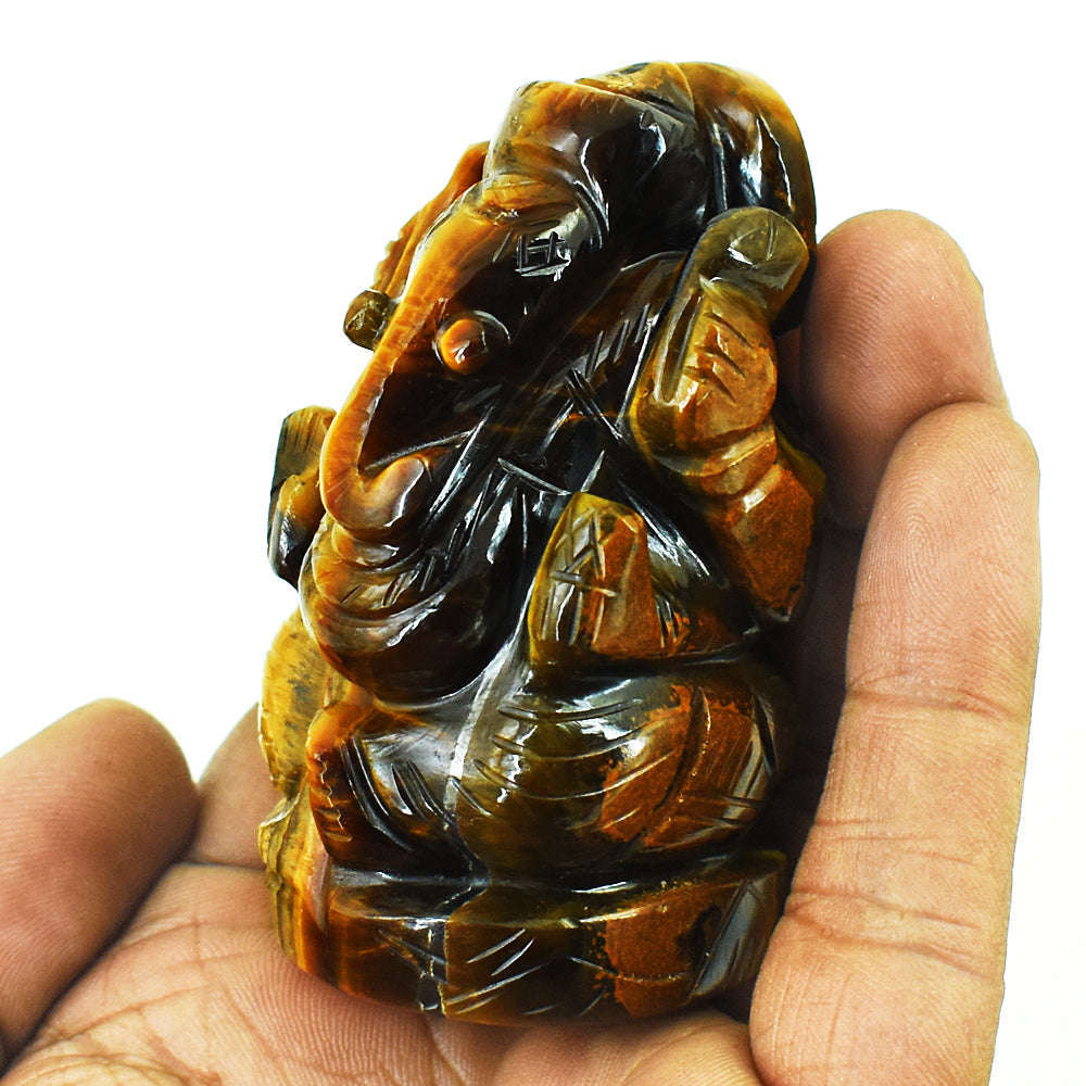 gemsmore:Genuine Tiger Eye Hand Carved Genuine Crystal Gemstone Carving Lord Ganesha