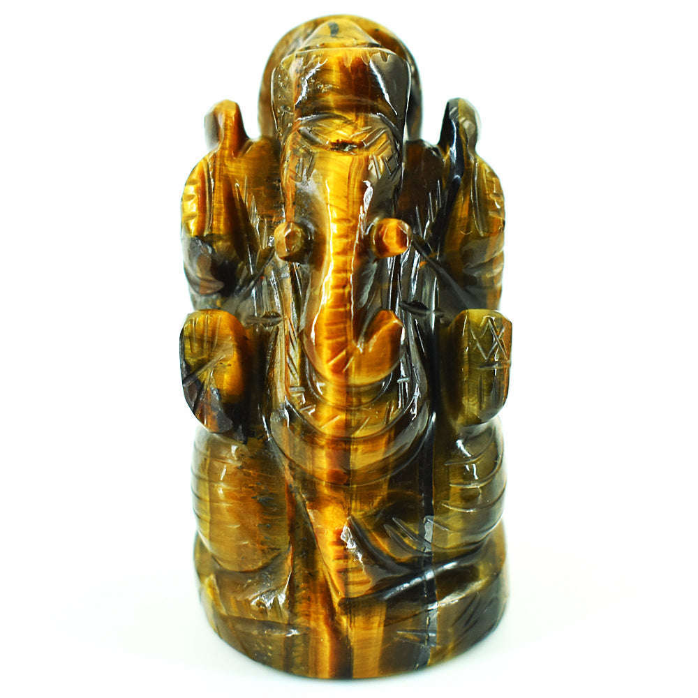 gemsmore:Genuine Tiger Eye Hand Carved Genuine Crystal Gemstone Carving Lord Ganesha