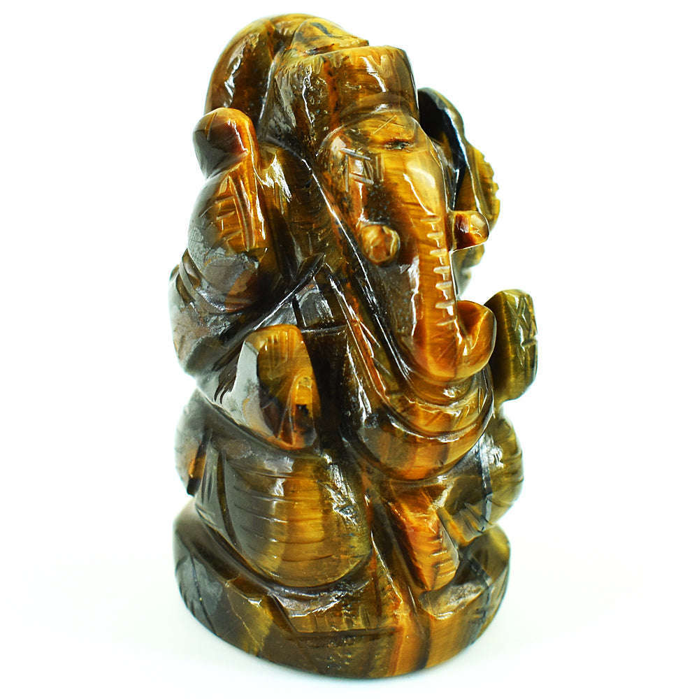 gemsmore:Genuine Tiger Eye Hand Carved Genuine Crystal Gemstone Carving Lord Ganesha