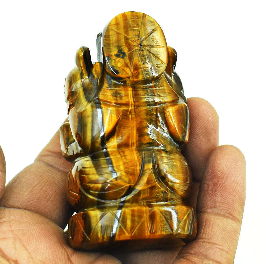 gemsmore:Genuine Tiger Eye Hand Carved Genuine Crystal Gemstone Carving Lord Ganesha