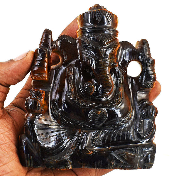 gemsmore:Genuine Tiger Eye Hand Carved Genuine Crystal Gemstone Carving Lord Ganesha