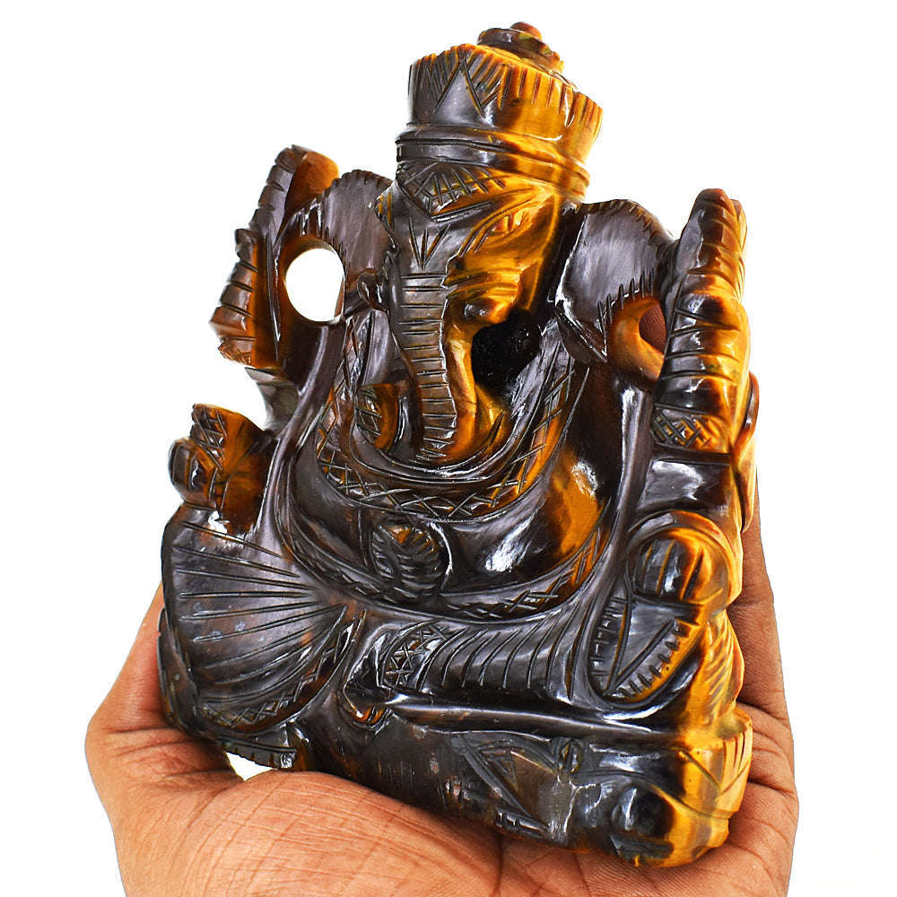 gemsmore:Genuine Tiger Eye Hand Carved Genuine Crystal Gemstone Carving Lord Ganesha