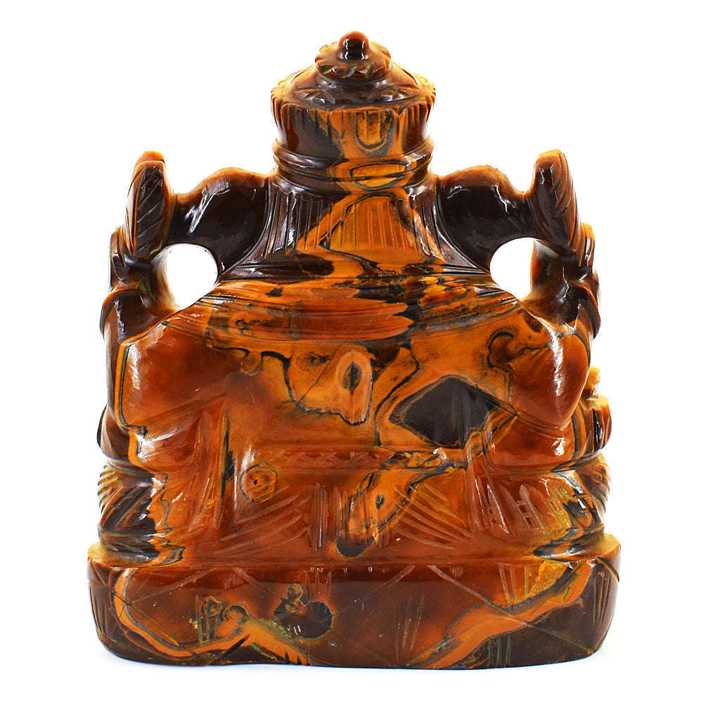 gemsmore:Genuine Tiger Eye Hand Carved Genuine Crystal Gemstone Carving Lord Ganesha