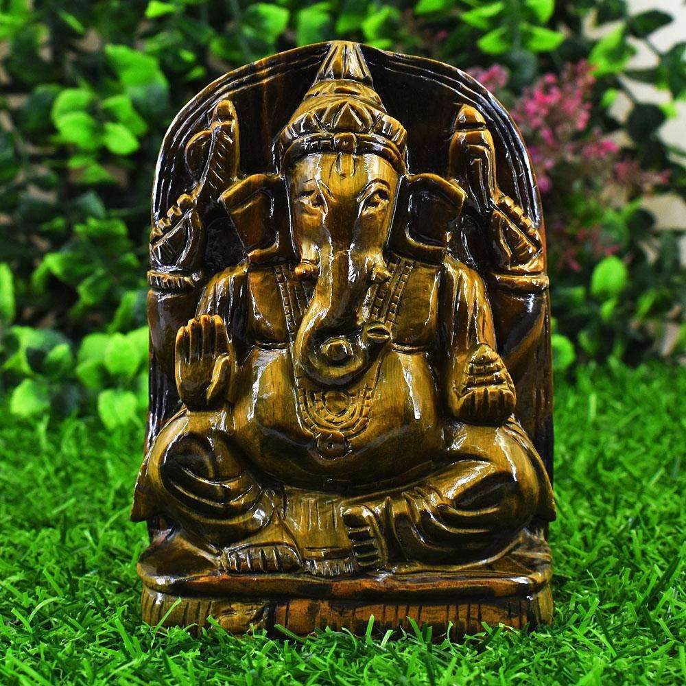 gemsmore:Genuine Tiger Eye Hand Carved Genuine Crystal Gemstone Carving Lord Ganesha