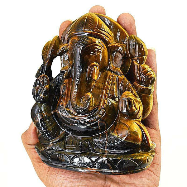 gemsmore:Genuine Tiger Eye Hand Carved Genuine Crystal Gemstone Carving Lord Ganesha