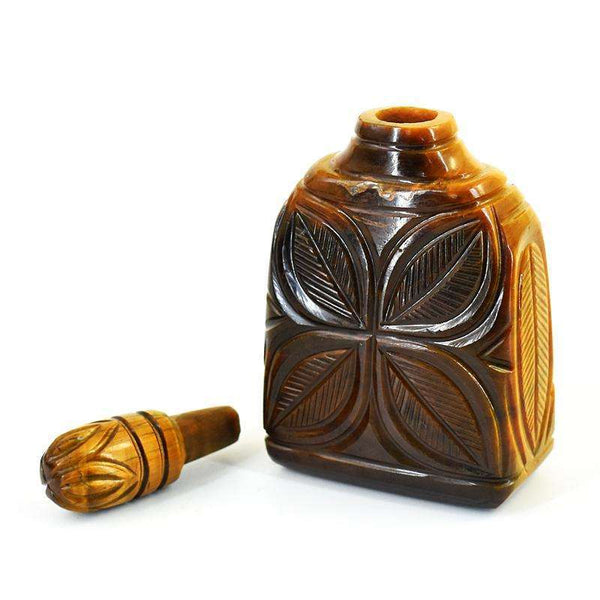 gemsmore:Genuine Tiger Eye Hand Carved Genuine Crystal Gemstone Carving Pefume Bottle