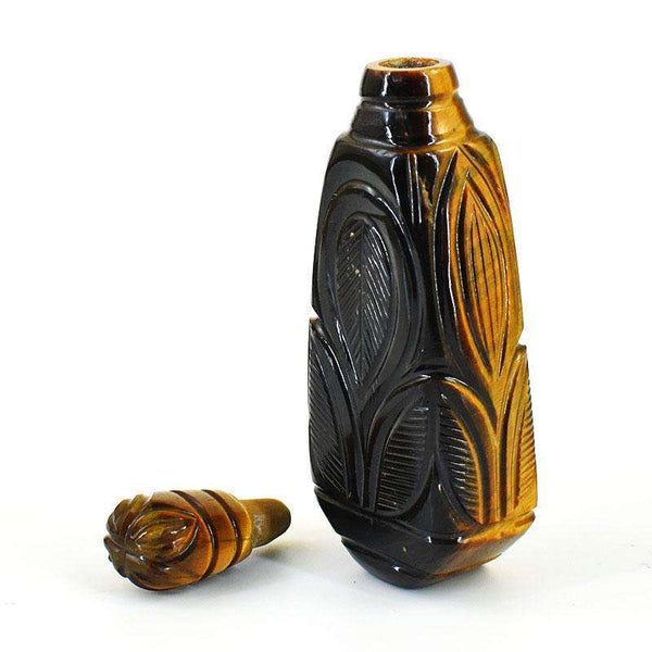 gemsmore:Genuine Tiger Eye Hand Carved Genuine Crystal Gemstone Carving Perfume Bottle