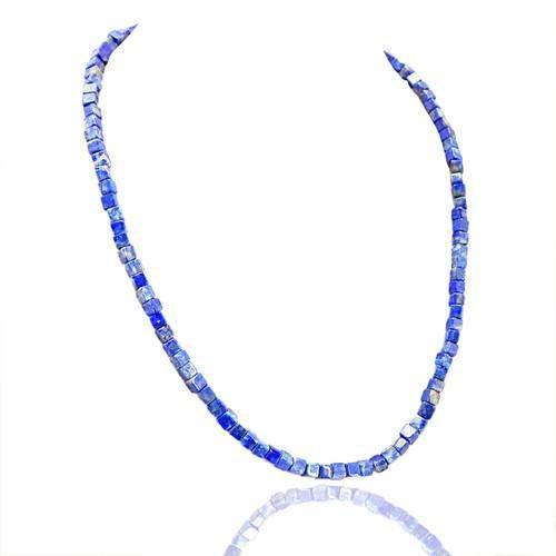 gemsmore:Genuine Untreated Blue Lapis Lazuli Beads Necklace