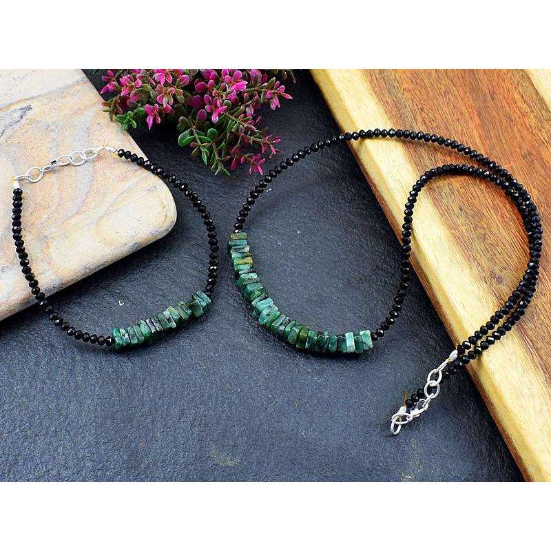 gemsmore:Genuine Untreated Emerald & Spinel Necklace & Bracelet Set