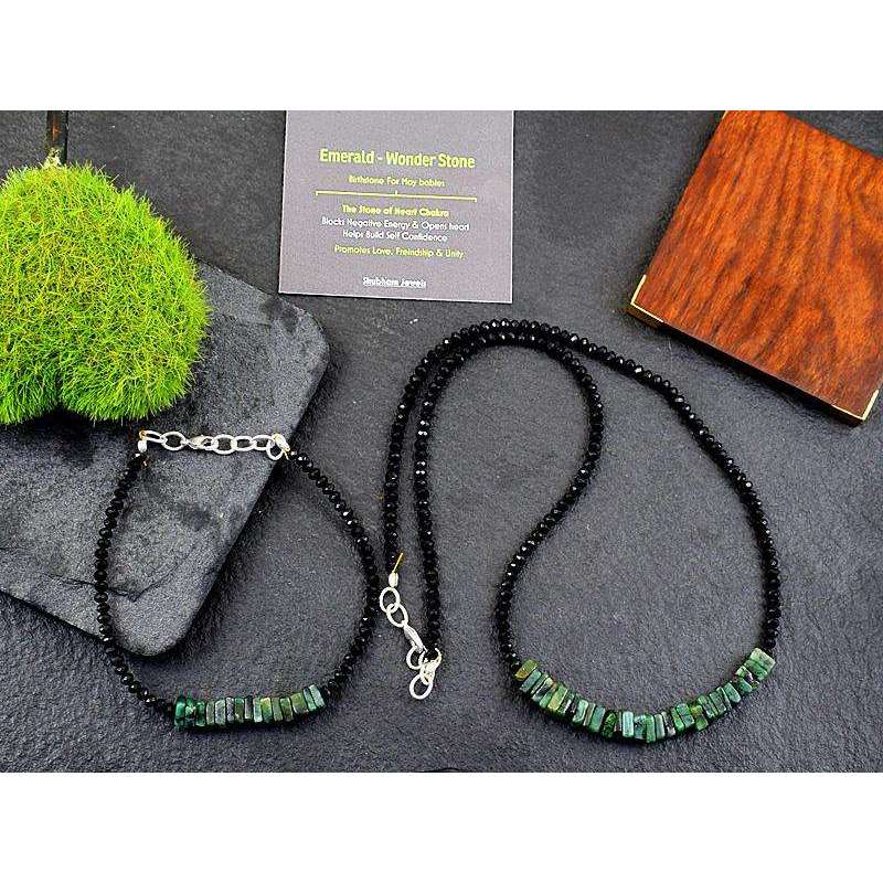 gemsmore:Genuine Untreated Emerald & Spinel Necklace & Bracelet Set