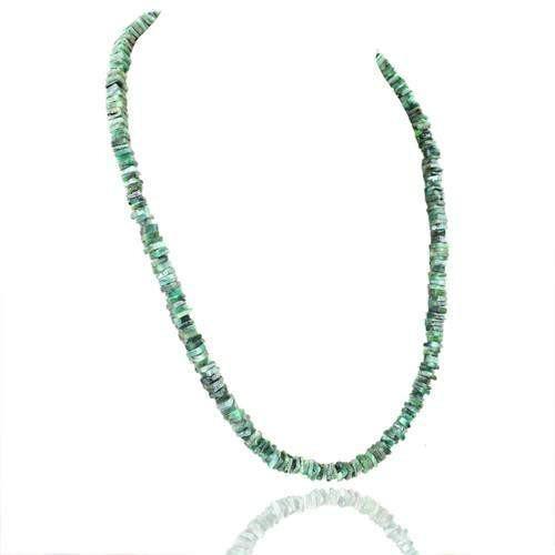 gemsmore:Genuine Untreated Green Emerald Beads Necklace