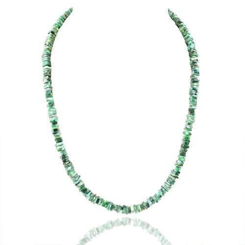 gemsmore:Genuine Untreated Green Emerald Beads Necklace