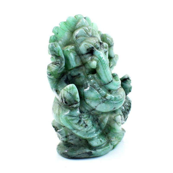 gemsmore:Genuine Untreated Rare Emerald Carved Lord Ganesha Idol