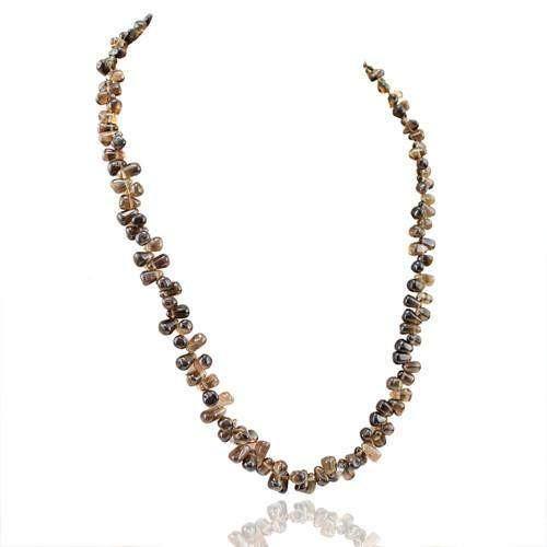 gemsmore:Genuine Untreated Smoky Quartz Beads Necklace