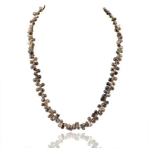 gemsmore:Genuine Untreated Smoky Quartz Beads Necklace