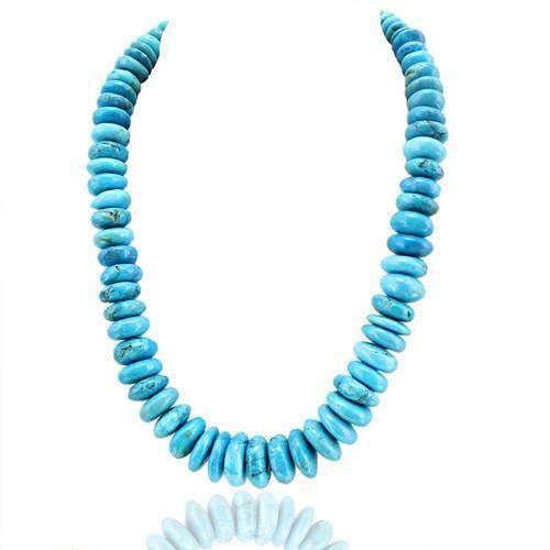 gemsmore:Genuine Untreated Turquoise Round Beads Necklace