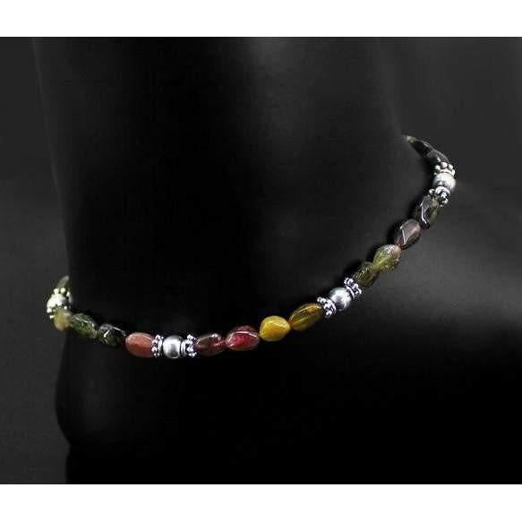 gemsmore:Genuine Watermelon Tourmaline Beads Anklet