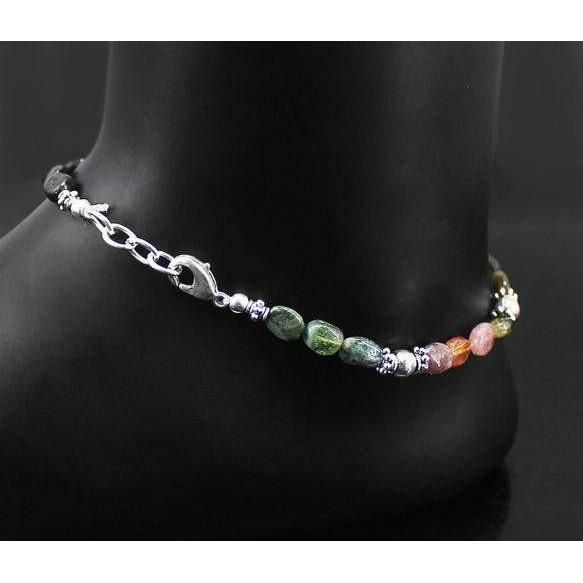 gemsmore:Genuine Watermelon Tourmaline Beads Anklet