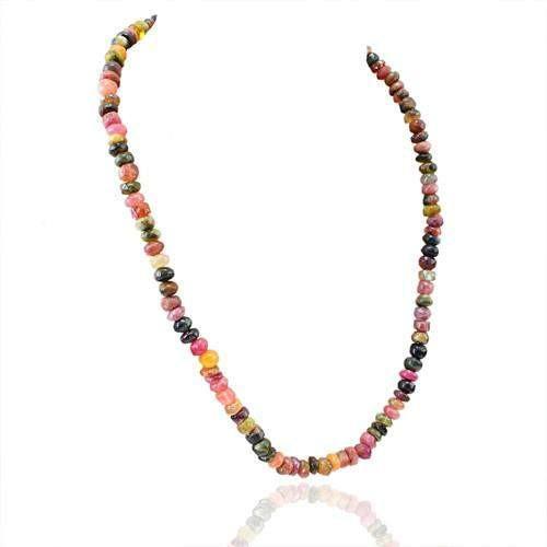 gemsmore:Genuine Watermelon Tourmaline Untreated Beads Necklace