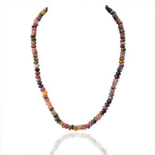 gemsmore:Genuine Watermelon Tourmaline Untreated Beads Necklace