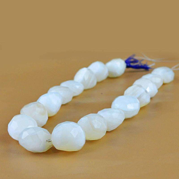 gemsmore:Genuine White Agate Drilled Beads Strand - Natural Faceted