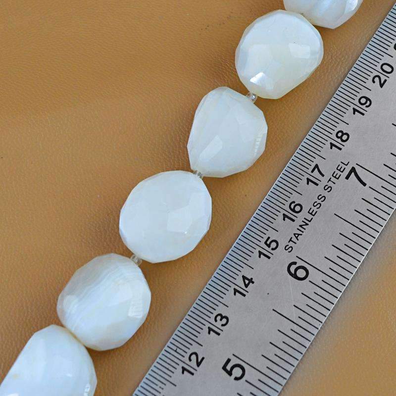 gemsmore:Genuine White Agate Drilled Beads Strand - Natural Faceted