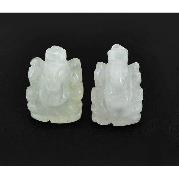 gemsmore:Genuine White Quartz Carved Ganesha Gemstone Pair