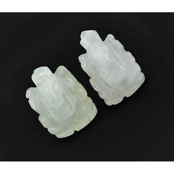 gemsmore:Genuine White Quartz Carved Ganesha Gemstone Pair