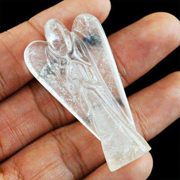 gemsmore:Genuine White Quartz Carved Healing Angel Gemstone