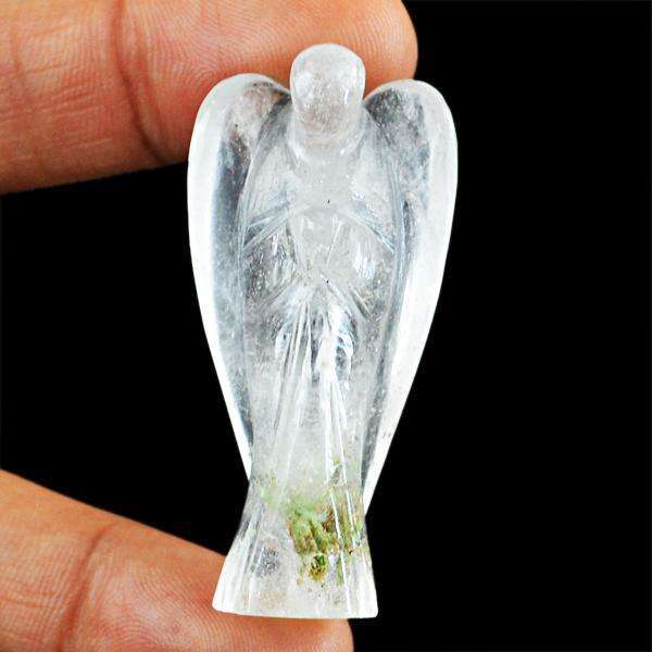 gemsmore:Genuine White Quartz Carved Healing Angel Gemstone