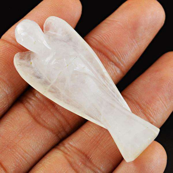 gemsmore:Genuine White Quartz Carved Healing Angel Gemstone