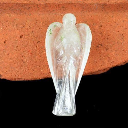 gemsmore:Genuine White Quartz Carved Healing Angel Gemstone