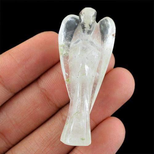 gemsmore:Genuine White Quartz Carved Healing Angel Gemstone