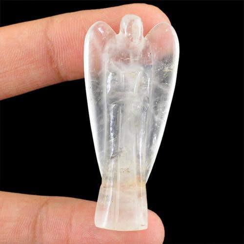 gemsmore:Genuine White Quartz Carved Healing Angel Gemstone