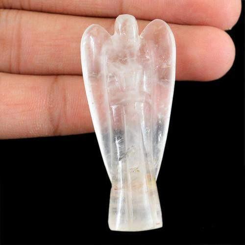 gemsmore:Genuine White Quartz Carved Healing Angel Gemstone