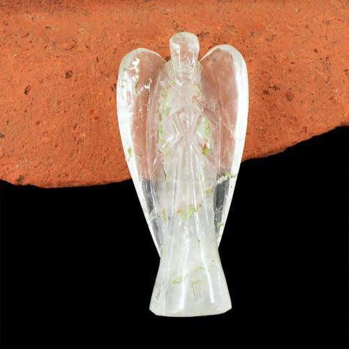 gemsmore:Genuine White Quartz Carved Healing Angel Gemstone