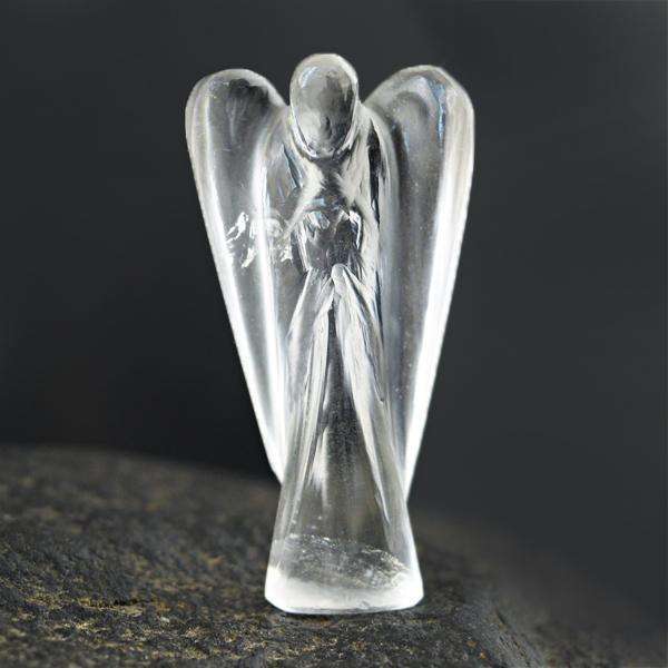 gemsmore:Genuine White Quartz Carved Healing Angel Gemstone