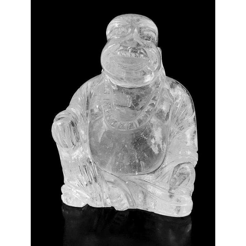 gemsmore:Genuine White Quartz Gemstone Hand Carved Laughing Buddha
