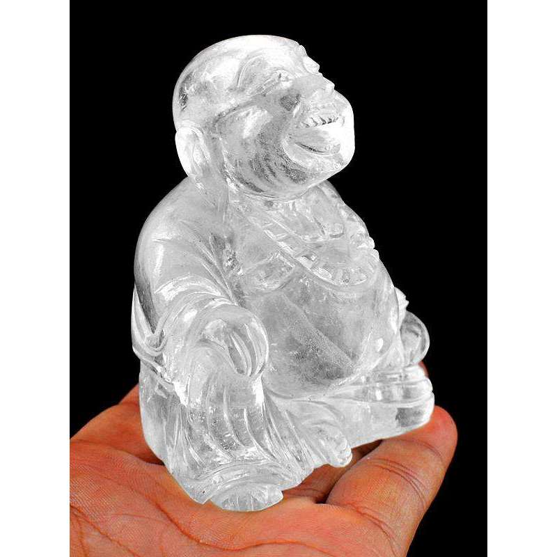 gemsmore:Genuine White Quartz Gemstone Hand Carved Laughing Buddha