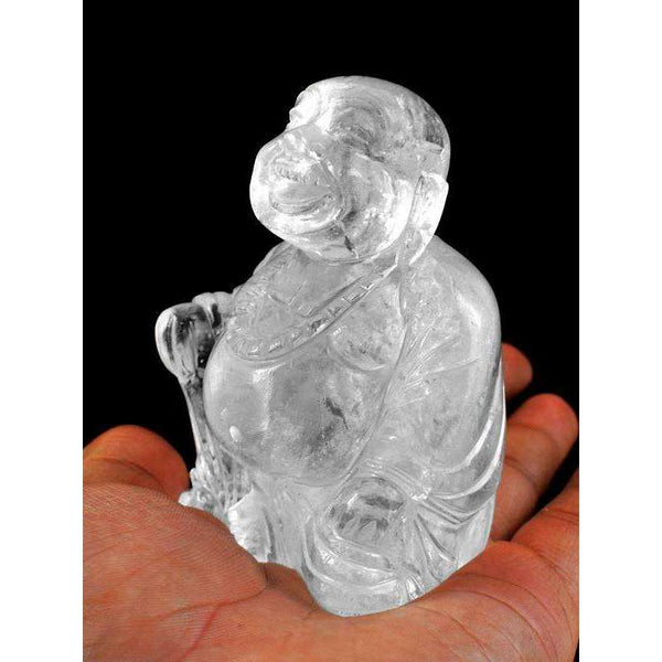 gemsmore:Genuine White Quartz Gemstone Hand Carved Laughing Buddha