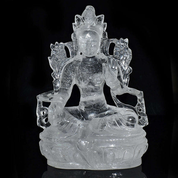 gemsmore:Genuine White Quartz Hand Carved Crystal Gemstone Carving Chinese God