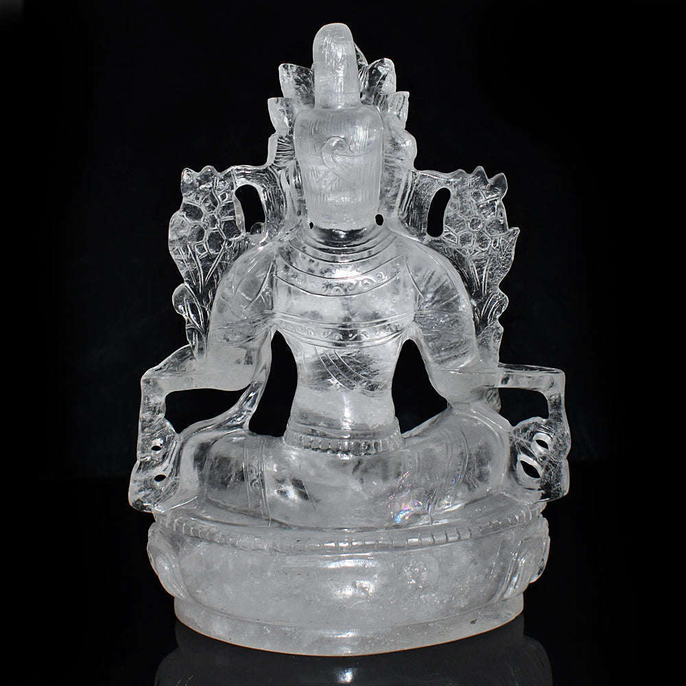 gemsmore:Genuine White Quartz Hand Carved Crystal Gemstone Carving Chinese God