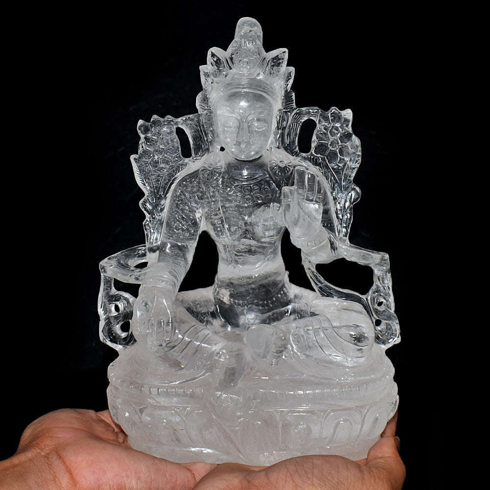 gemsmore:Genuine White Quartz Hand Carved Crystal Gemstone Carving Chinese God