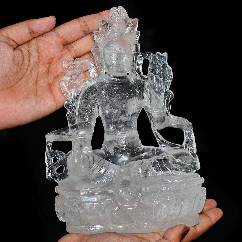 gemsmore:Genuine White Quartz Hand Carved Crystal Gemstone Carving Chinese God