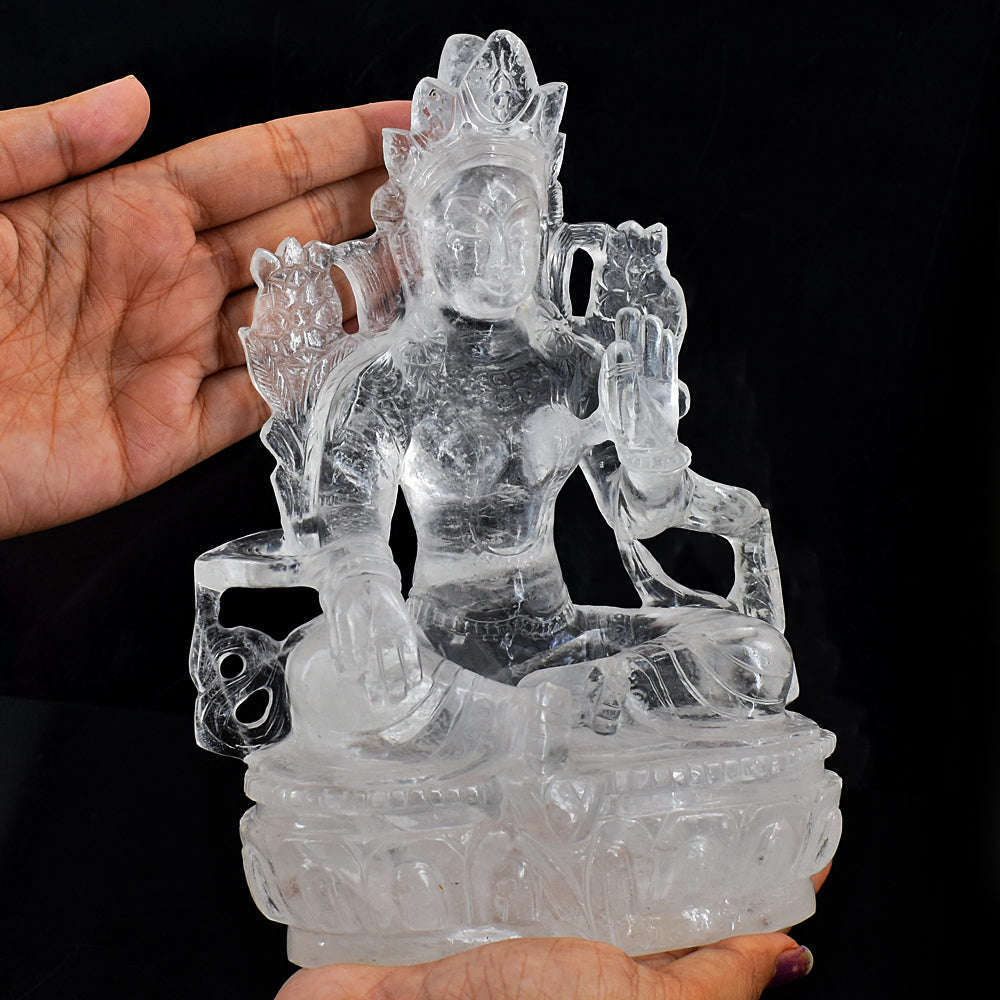 gemsmore:Genuine White Quartz Hand Carved Crystal Gemstone Carving Chinese God