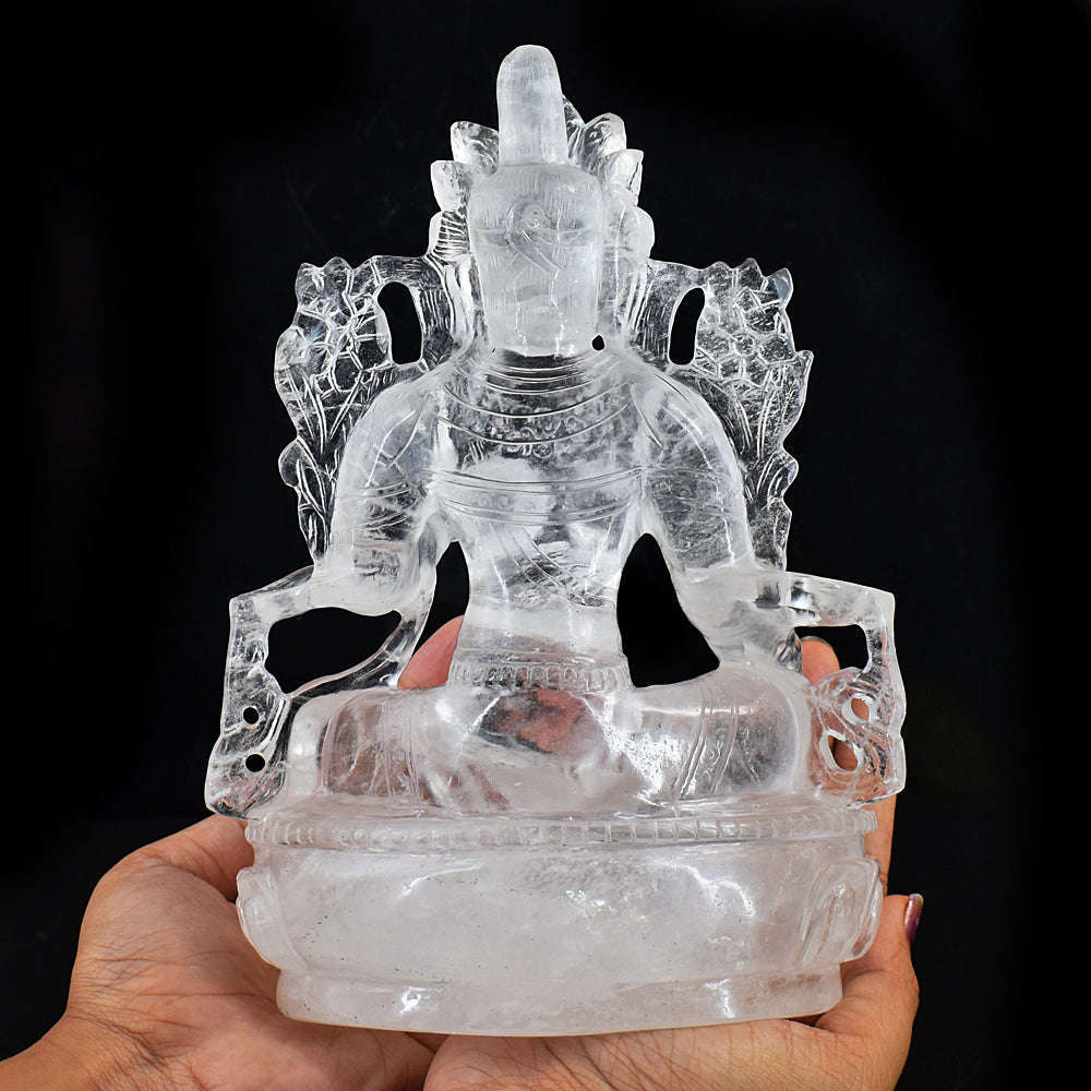 gemsmore:Genuine White Quartz Hand Carved Crystal Gemstone Carving Chinese God