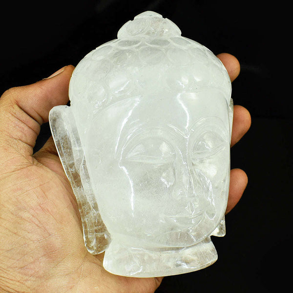 gemsmore:Genuine White Quartz Hand Carved Genuine Crystal Gemstone Carving Buddha Head