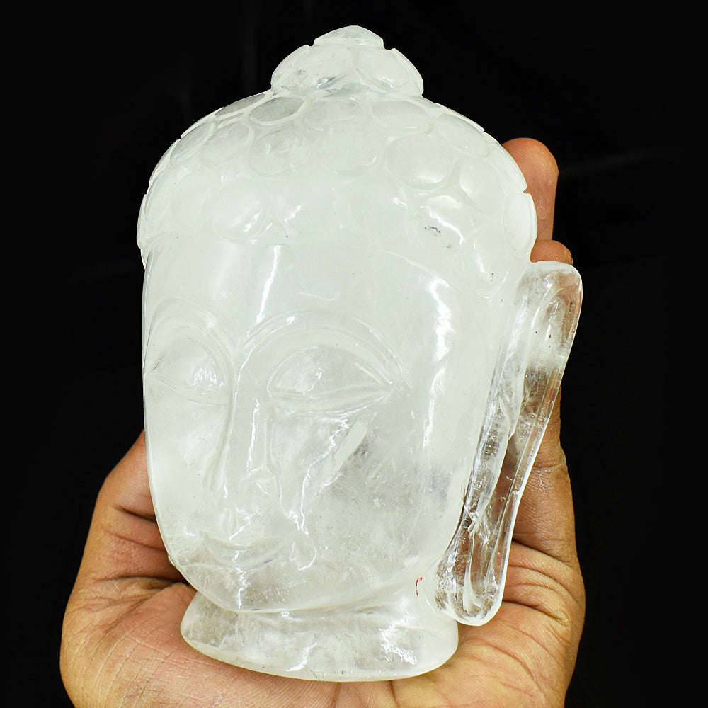 gemsmore:Genuine White Quartz Hand Carved Genuine Crystal Gemstone Carving Buddha Head