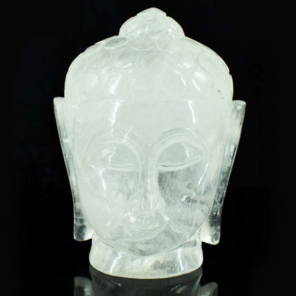 gemsmore:Genuine White Quartz Hand Carved Genuine Crystal Gemstone Carving Buddha Head